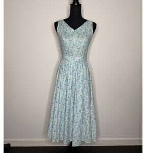 Vintage Laura Ashley Cottagecore Blue Floral Fit & Flare Cotton Dress